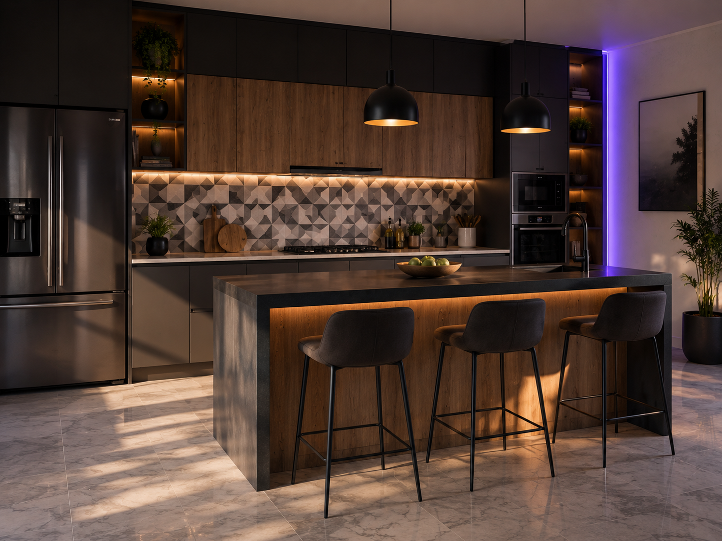 Cocina transformada con IA — enchape moderno